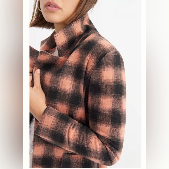 Anthropologie Belle Plaid Coat by Vigoss Checkered  Black & Pink Single Breasted - Picture 2 of 12